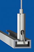 Kombination aus Drahtseilhalter  Typ 15 ZW M4i oR, Gewindestift  M4x10, mit Nutstein M4