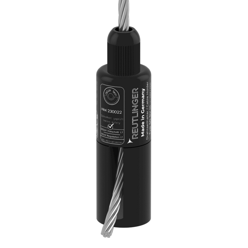 Drahtseilhalter Typ 50 SV III ZW, M12i, mit seitlichem Seilausgang, schwarz
