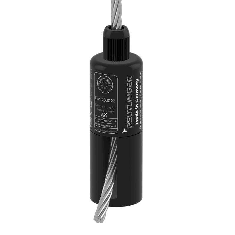 Drahtseilhalter Typ 66 SV III ZW M16i, mit seitlichem Seilausgang, schwarz
