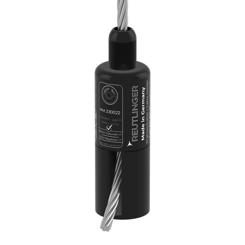 Drahtseilhalter Typ 80 SV III ZW, M12i, mit seitlichem Seilausgang, schwarz