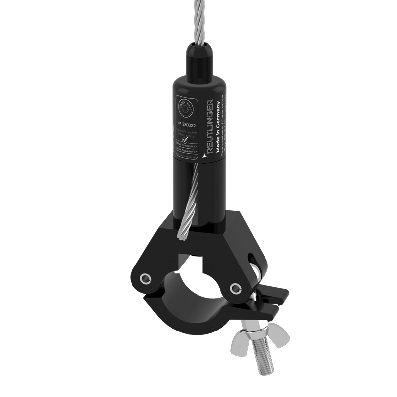 Drahtseilhalter Typ 80 SV III ZW mit Doughty standard coupler T57010, mit seitlichem Seilausgang, schwarz