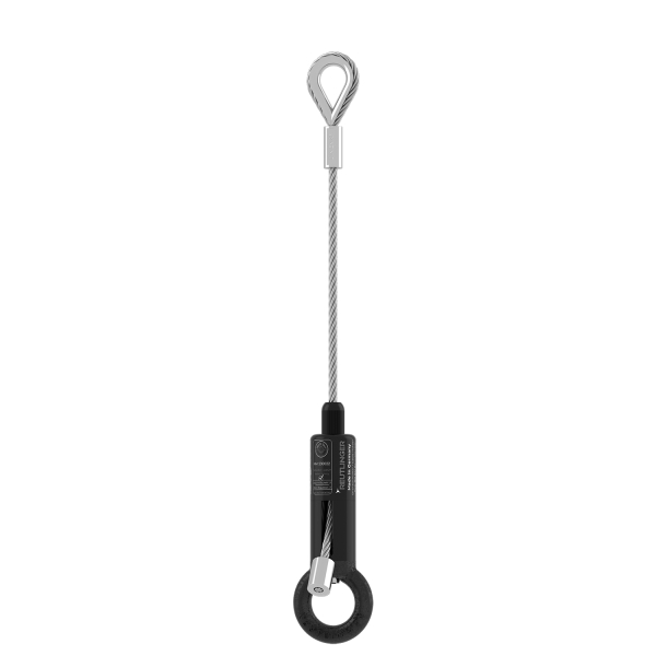 Set zur Diebstahlsicherung bestehend aus Drahtseilhalter Typ 80 SV III ZW, Ring und Drahtseil ∅ 8,0mm, Schlaufe mit Kausche und Alupressklemme montiert