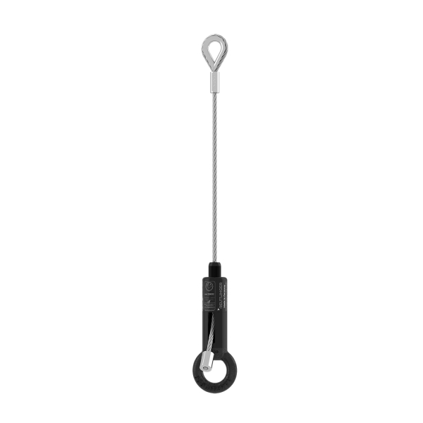 Set zur Diebstahlsicherung bestehend aus Drahtseilhalter Typ 66 SV III ZW, Ring und Drahtseil ∅ 6,0mm, Schlaufe mit Kausche und Alupressklemme montiert