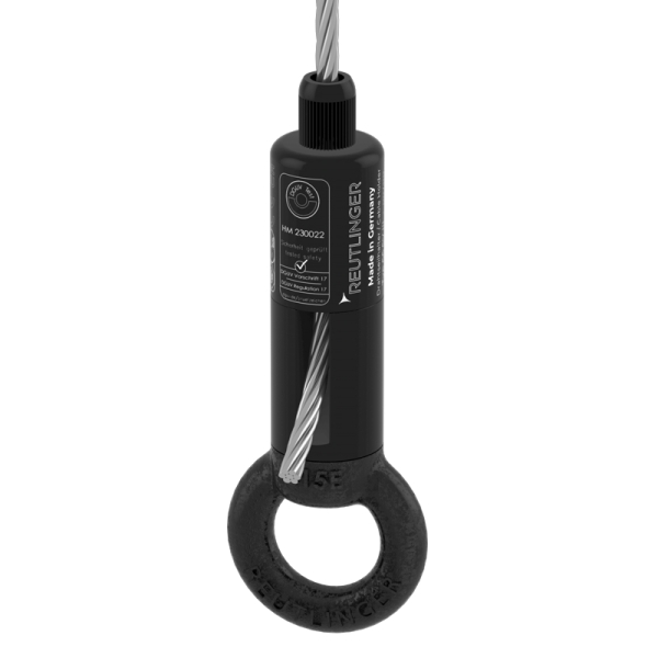 Drahtseilhalter Typ 66 SV III ZW mit Ring, mit seitlichem Seilausgang, schwarz